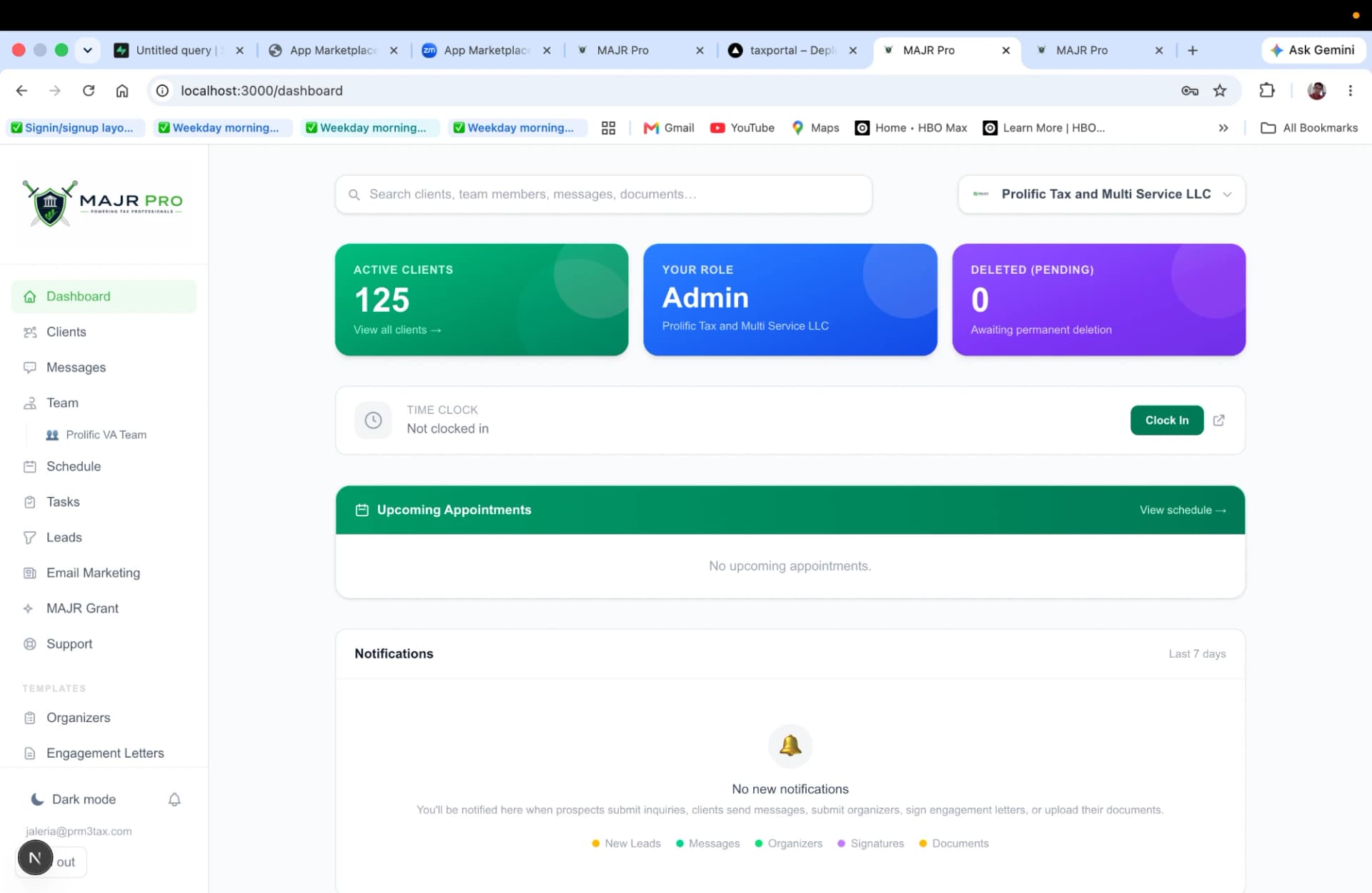 MAJR Pro Dashboard